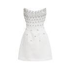 Radiance Elegance Beyaz Taş İşlemeli Straplez Mini Elbise